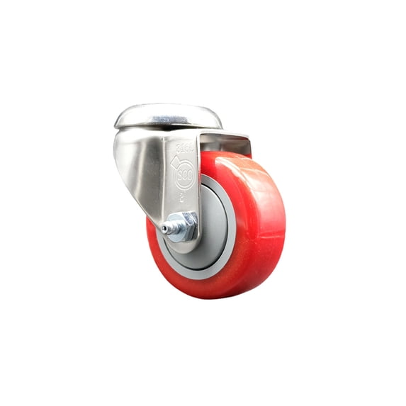 3.5 Inch 316SS Red Polyurethane Wheel Swivel Bolt Hole Caster Service Caster