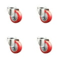 thumbnail image 1 of 3.5 Inch 316SS Red Polyurethane Wheel Swivel Bolt Hole Caster Set SCC, 1 of 2