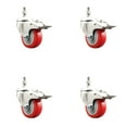 thumbnail image 1 of 3.5 Inch 316SS Red Polyurethane Wheel Swivel ½ Inch Stem Caster Set Lock Brake, 1 of 2