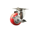 thumbnail image 1 of 3.5 Inch 316SS Red Polyurethane Wheel Swivel Top Plate Caster with Brake SCC, 1 of 2