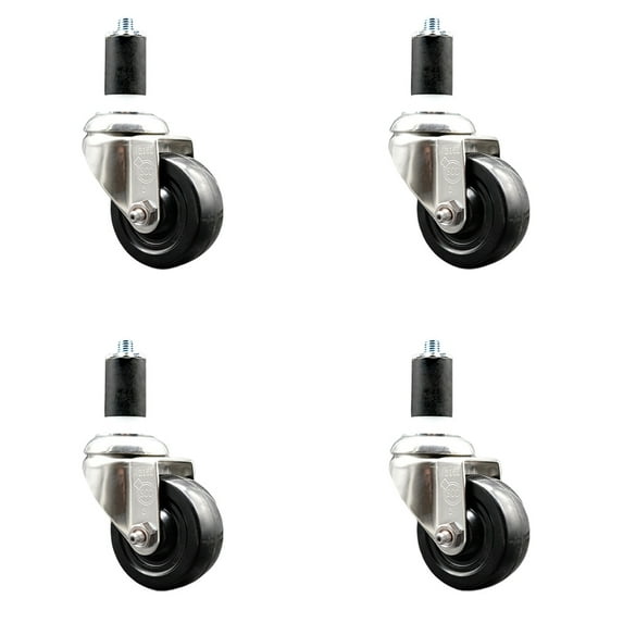 3.5 Inch 316SS Soft Rubber Wheel Swivel 1-5/8 Inch Expanding Stem Caster Set SCC