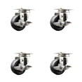 thumbnail image 1 of 3.5 Inch 316SS Soft Rubber Wheel Swivel Top Plate Caster Set with Brake SCC, 1 of 2