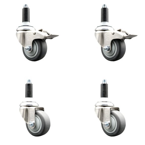 3.5 Inch 316SS Thermoplastic Rubber 1-1/8 Inch Stem Caster Set 2 Lock Brake SCC