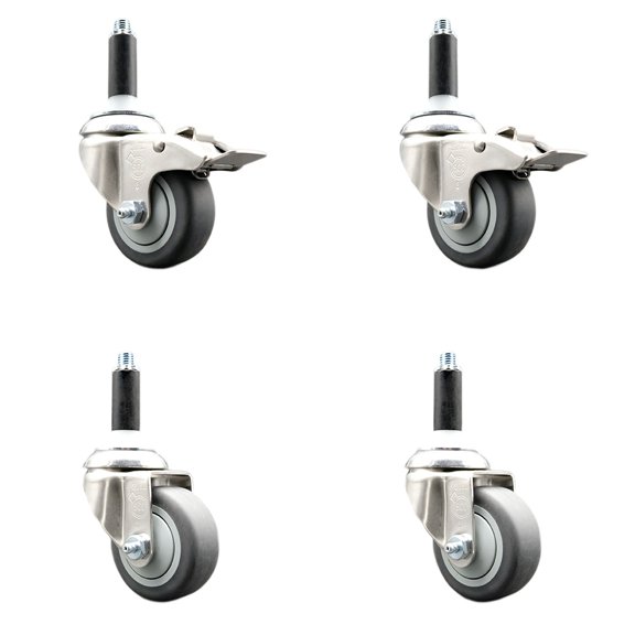 3.5 Inch 316SS Thermoplastic Rubber 3/4 Inch Stem Caster Set 2 Lock Brake SCC