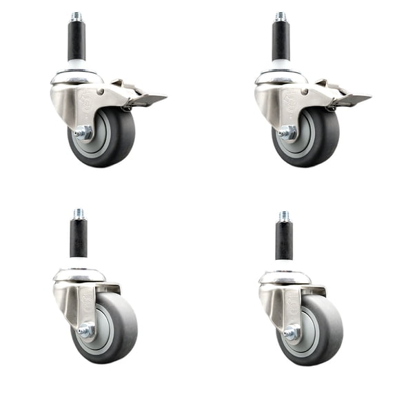 3.5 Inch 316SS Thermoplastic Rubber 7/8 Inch Stem Caster Set 2 Lock Brake SCC