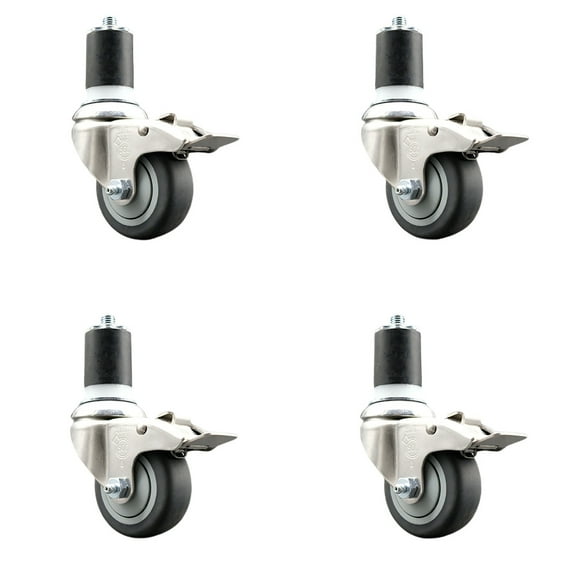 3.5 Inch 316SS Thermoplastic Rubber Swivel 1-7/8 Inch Stem Caster Set Lock Brake