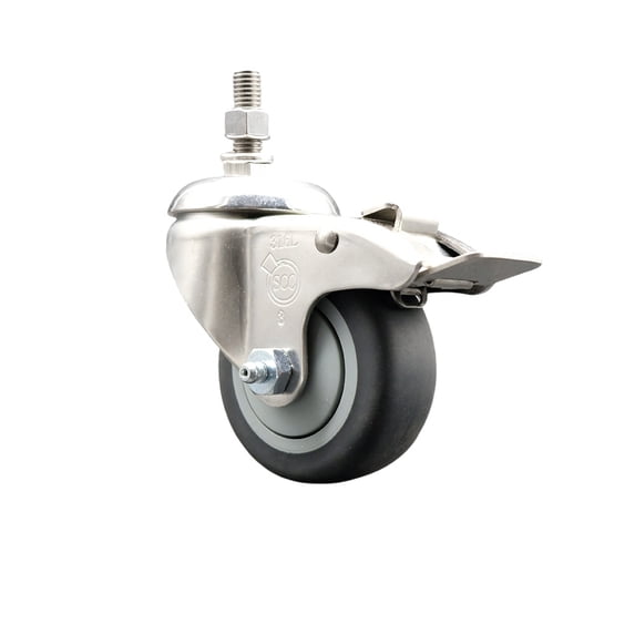 3.5 Inch 316SS Thermoplastic Rubber Swivel 10mm Stem Caster Total Lock Brake