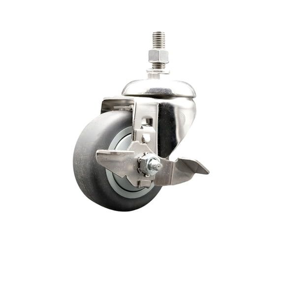 3.5 Inch 316SS Thermoplastic Rubber Swivel 3/8 Inch Threaded Stem Caster Brake