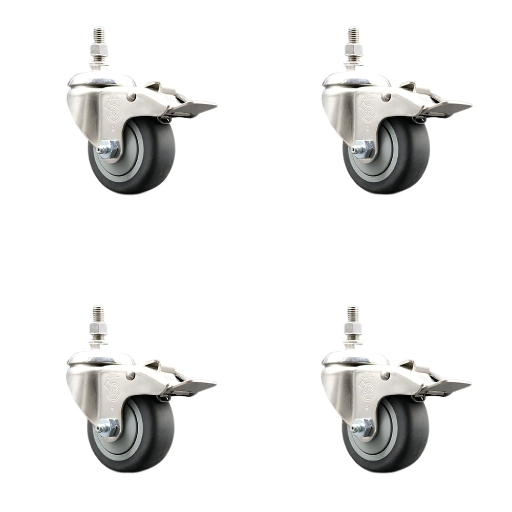 3.5 Inch 316SS Thermoplastic Rubber Swivel ½ Inch Stem Caster Set Lock ...