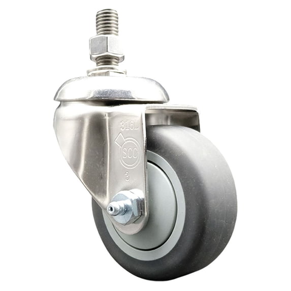 3.5 Inch 316SS Thermoplastic Rubber Wheel Swivel ½ Inch Threaded Stem Caster SCC