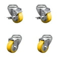 thumbnail image 1 of 3.5 Inch 316SS Yellow Polyurethane Wheel Swivel Bolt Hole Caster Set 2 Brakes, 1 of 3