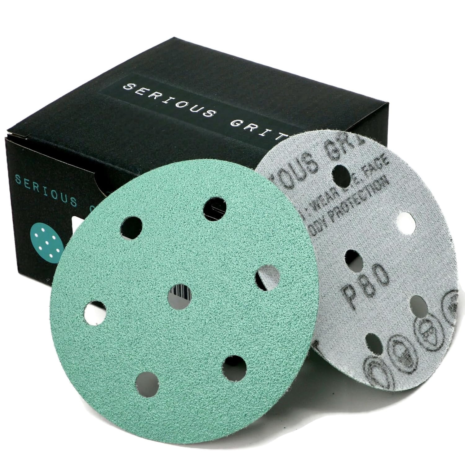 3.5-Inch (90mm) 7-Hole 80 Grit Sanding Discs - Fits Festool Rotex RO 90 - Heavy-Duty Hook & Loop Film Discs - Sandpaper for Random Orbital Sanders - 50 Pack Box