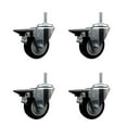 thumbnail image 1 of 3.5 Inch Black Poly Wheel Swivel 3/4 Inch Threaded Stem Caster Set with Brake, 1 of 2