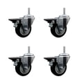 thumbnail image 1 of 3.5 Inch Black Poly Wheel Swivel 5/8 Inch Threaded Stem Caster Set with Brake, 1 of 2