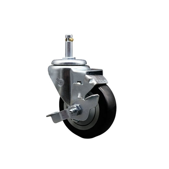 3.5 Inch Black Poly Wheel Swivel 7/16 Inch Grip Ring Stem Caster with Brake