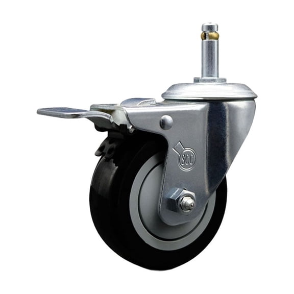 3.5 Inch Black Poly Wheel Swivel 7/16 Inch Stem Caster with Total Lock Brake