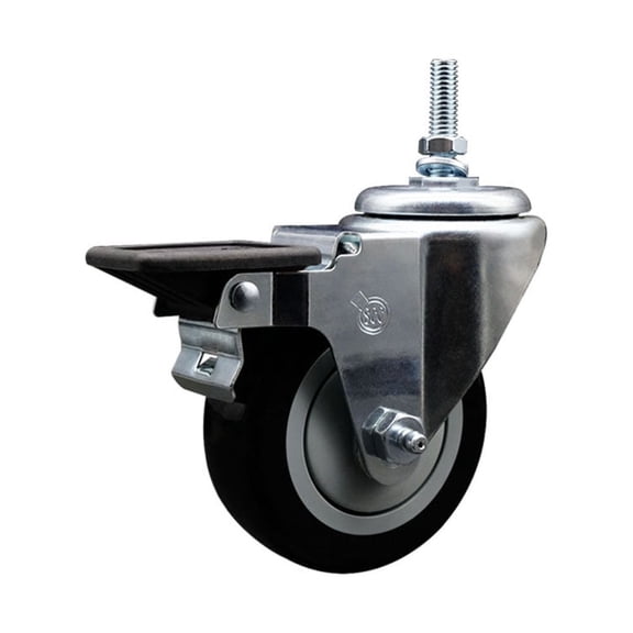 3.5 Inch Black Polyurethane 12MM Threaded Stem Caster with Brake