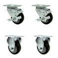 thumbnail image 1 of 3.5 Inch Black Polyurethane Swivel Top Plate Caster Set with 2 Brake 2 Rigid SCC, 1 of 2