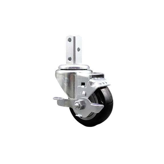 3.5 Inch Black Polyurethane Wheel Swivel 3/4 Inch Square Stem Caster with Brake