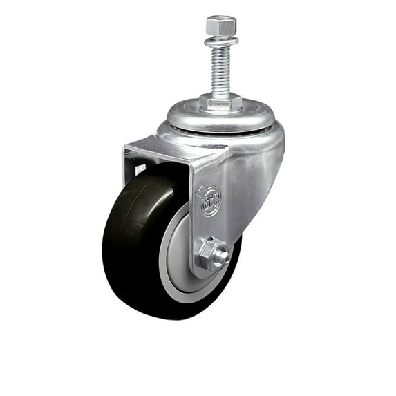 3.5 Inch Black Polyurethane Wheel Swivel 3/8 Inch Threaded Stem Caster SCC