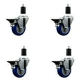 thumbnail image 1 of 3.5 Inch Blue Poly Swivel 1-1/2 Inch Expanding Stem Caster Set with Brake SCC, 1 of 2