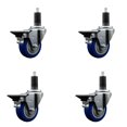 thumbnail image 1 of 3.5 Inch Blue Poly Swivel 1-1/4 Inch Expanding Stem Caster Set with Brake SCC, 1 of 2