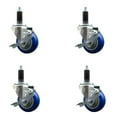 thumbnail image 1 of 3.5 Inch Blue Poly Swivel 1-1/8 Inch Expanding Stem Caster Set with Brake SCC, 1 of 2