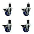 thumbnail image 1 of 3.5 Inch Blue Poly Swivel 1-3/4 Inch Expanding Stem Caster Set with Brake SCC, 1 of 2