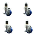 thumbnail image 1 of 3.5 Inch Blue Poly Swivel 1-7/8 Inch Expanding Stem Caster Set with Brake SCC, 1 of 2