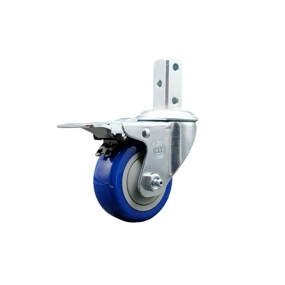 3.5 Inch Blue Poly Swivel 7/8 Inch Square Stem Caster with Total Lock Brake SCC