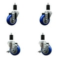 thumbnail image 1 of 3.5 Inch Blue Poly Wheel Swivel 1-1/2 Inch Expanding Stem Caster Set 2 Brakes, 1 of 2