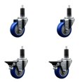 thumbnail image 1 of 3.5 Inch Blue Poly Wheel Swivel 1-1/4 Inch Expanding Stem Caster Set 2 Brakes, 1 of 2