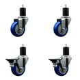 thumbnail image 1 of 3.5 Inch Blue Poly Wheel Swivel 1-3/4 Inch Expanding Stem Caster Set 2 Brakes, 1 of 2