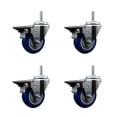thumbnail image 1 of 3.5 Inch Blue Poly Wheel Swivel 3/4 Inch Threaded Stem Caster Set with Brake, 1 of 2