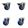 thumbnail image 1 of 3.5 Inch Blue Poly Wheel Swivel Bolt Hole Caster Set with 2 Posi Lock Brakes SCC, 1 of 2