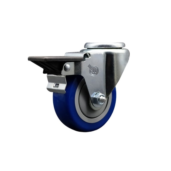 3.5 Inch Blue Poly Wheel Swivel Bolt Hole Caster with Posi Lock Brake SCC