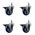 thumbnail image 1 of 3.5 Inch Blue Polyurethane 10MM Threaded Stem Caster Set with Brake, 1 of 2
