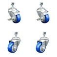 thumbnail image 1 of 3.5 Inch Blue Polyurethane Swivel 12mm Threaded Stem Caster Set 2 Brake SCC, 1 of 2