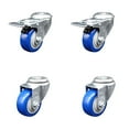 thumbnail image 1 of 3.5 Inch Blue Polyurethane Swivel Bolt Hole Caster Set with 2 Total Lock Brake, 1 of 2