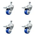 thumbnail image 1 of 3.5 Inch Blue Polyurethane Swivel ½ Inch Stem Caster Set with Total Lock Brake, 1 of 2