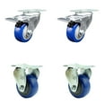 thumbnail image 1 of 3.5 Inch Blue Polyurethane Swivel Top Plate Caster Set 2 Lock Brake 2 Rigid SCC, 1 of 2