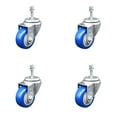 thumbnail image 1 of 3.5 Inch Blue Polyurethane Wheel Swivel 3/8 Inch Threaded Stem Caster Set SCC, 1 of 2