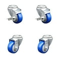 thumbnail image 1 of 3.5 Inch Blue Polyurethane Wheel Swivel Bolt Hole Caster Set with 2 Brake SCC, 1 of 2