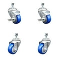 thumbnail image 1 of 3.5 Inch Blue Polyurethane Wheel Swivel ½ Inch Threaded Stem Caster Set 2 Brake, 1 of 2