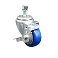 thumbnail image 1 of 3.5 Inch Blue Polyurethane Wheel Swivel ½ Inch Threaded Stem Caster with Brake, 1 of 2