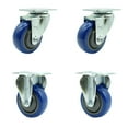 thumbnail image 1 of 3.5 Inch Blue Polyurethane Wheel Swivel Top Plate Caster Set with 2 Rigid SCC, 1 of 2