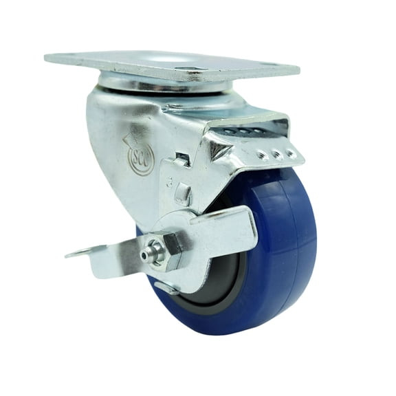 3.5 Inch Blue Polyurethane Wheel Swivel Top Plate Caster with Brake SCC
