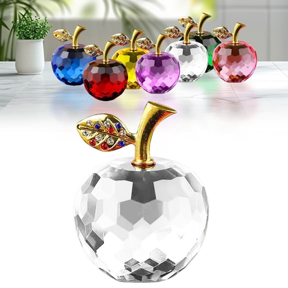 3.5 Inch Crystal Glass Apple Figurine Sparkling Home Desk Decoration for Office Shelf Tabletop Display