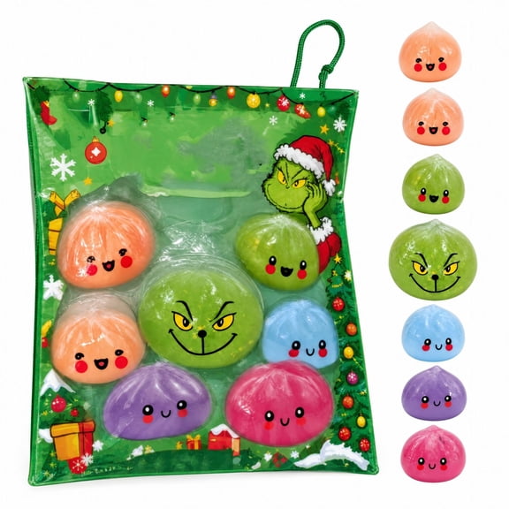 3.5 Inch Dumpling Squishy Mystery Bag, Zipper Pouch Random Green Monster Bun Toy, Christmas Sensory Stress Relief Gifts Kids Teens