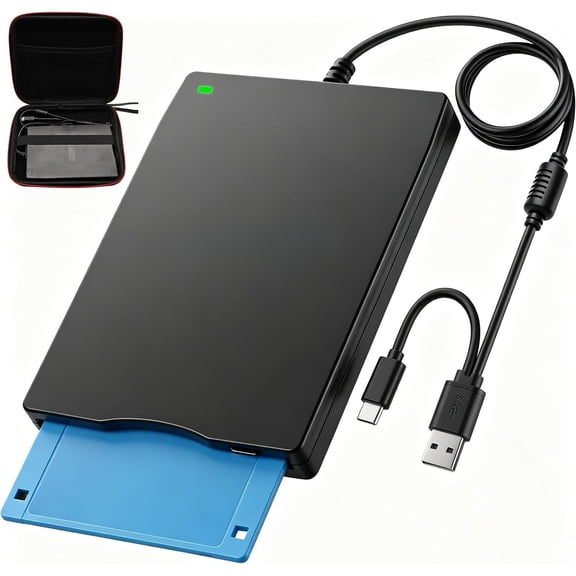 3.5-Inch External USB Floppy Drive, Portable FDD Plug-and-Play, USB-C Interface, 1.44MB Floppy Disk Read/Write, Compatible with Laptops Desktops Windows/XP/macOS, Zipper Pouch Included